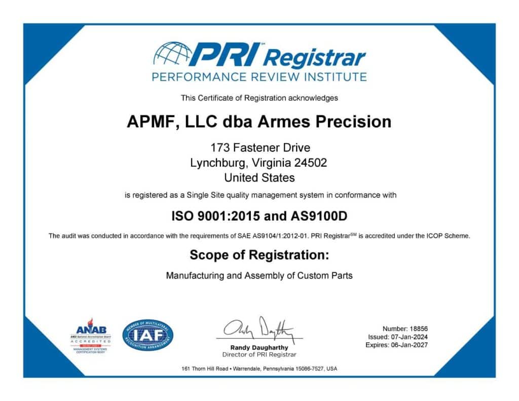 ISO 9001:2015 and AS9100D Certification