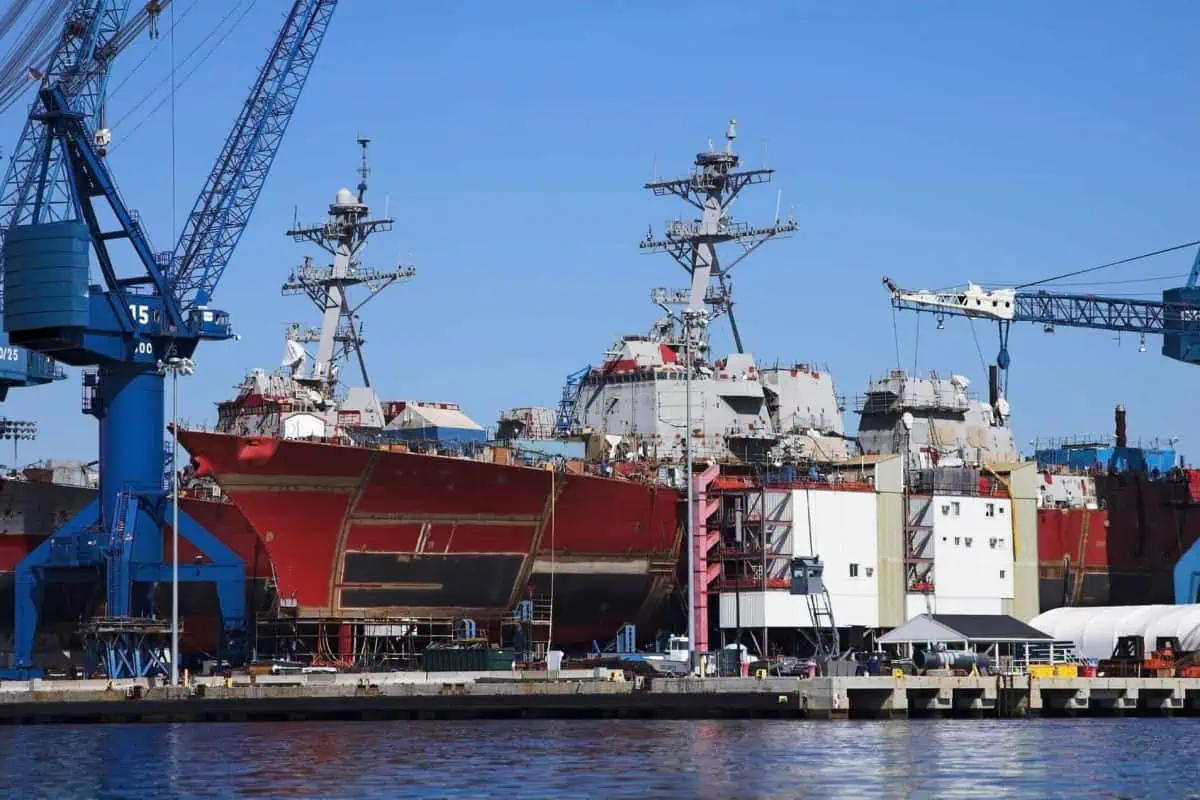 Ship under construction at bath iron works, Bath, ME